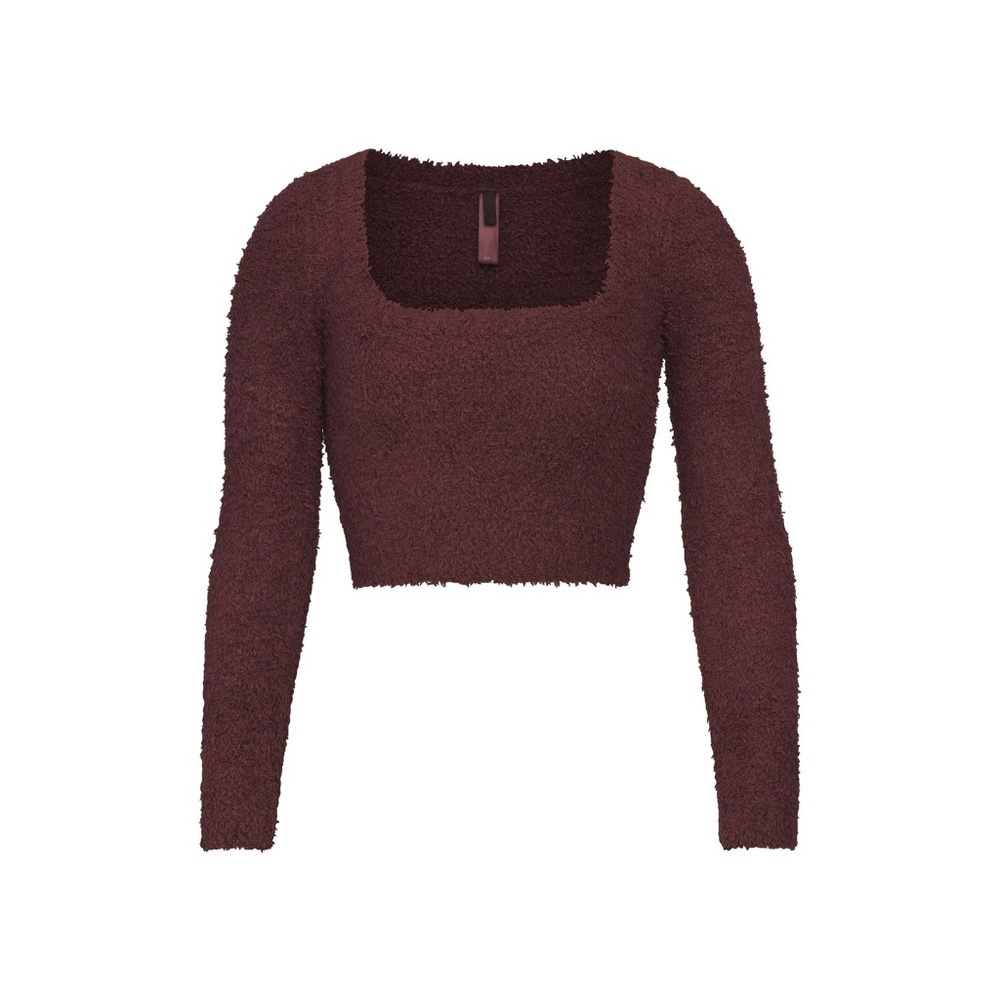 SKIMS COZY KNIT SCOOP NECK CROP TOP Garnet L/XL